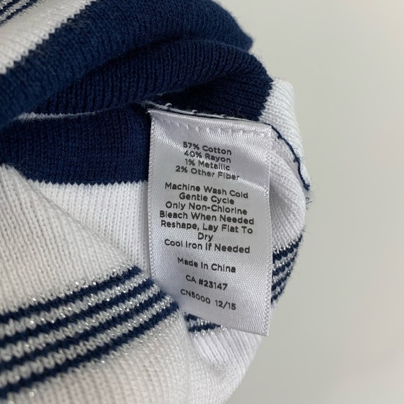 Talbots Navy Blue Metallic Knit Stripe Sleeveless Sweater Size MP - Picture 7 of 8